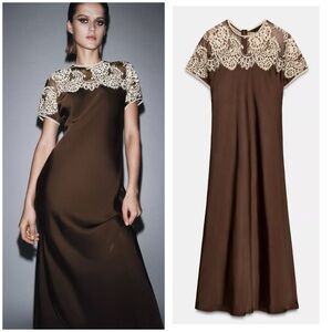 Zara NWT Limited Edition Satin Lace Midi Dress size Small